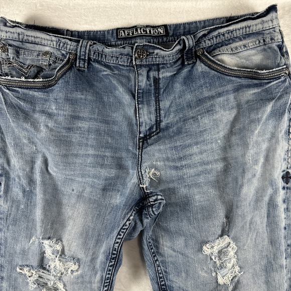 Affliction Grant RN# 127458 Size 40x33.5" Long Men's Jeans Heavy Distressed - Picture 2 of 14